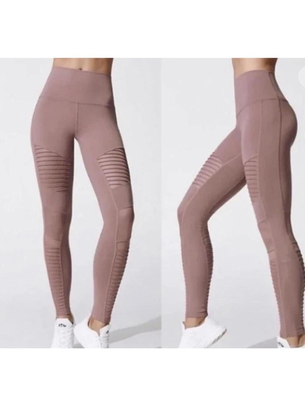 ALO High Waist Moto Dusty Rose Smoky Quartz Leggings Size Small